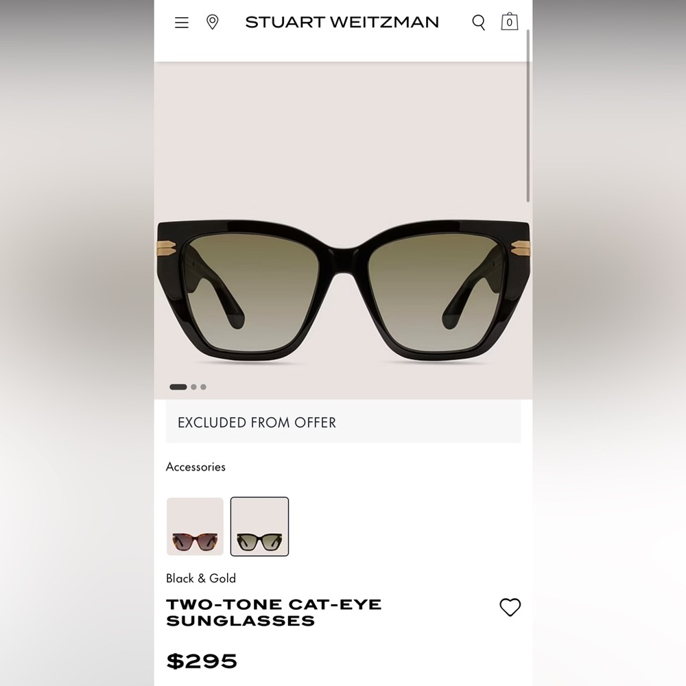 Stuart Weitzman Black & Gold Cat-Eye Sunglasses